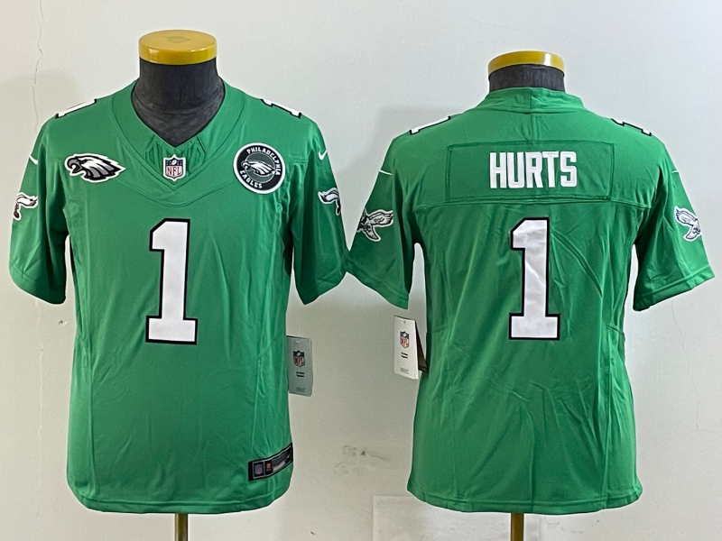 Youth 2025 Philadelphia Eagles #1 Hurts green Nike NFL jersey style 2